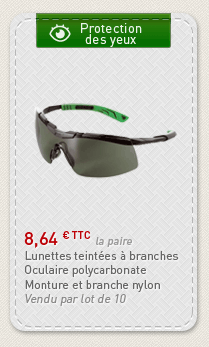 Protection des yeux : Lunette teint&eacute;es &agrave; branches &agrave; 8,64 &euro; TTC. Vendu par 10