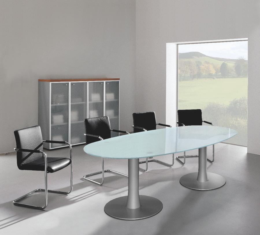 Table de réunion ovale en verre Leader 6-8 personnes l. 230 x pr. 110 cm - prestation incluse