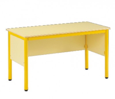 Chaire Saffi - plateau stratifié Tiffany beige chants postformés - piétement rond bleu vert récif