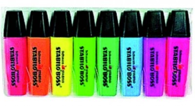 Surligneur encre fluorescente pointe biseau - Stabilo Boss Super Plus - Pochette de 8