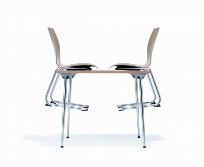 Chaise appui sur table TRIO EVOLUTION - coque essence bois - piétement chrome