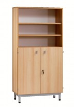 Bibliothèque partie basse 2 portes BIP BOP - hêtre naturel 90 cm - piétement époxy gris alu