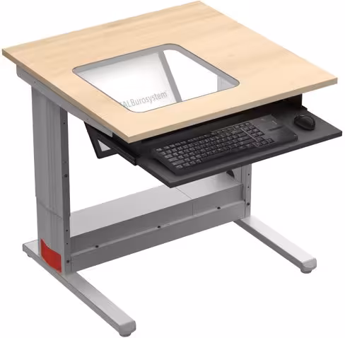 Table informatique Format + - écran encastré sous verre - 80 x 80 cm - piétement réglable T4 à T7