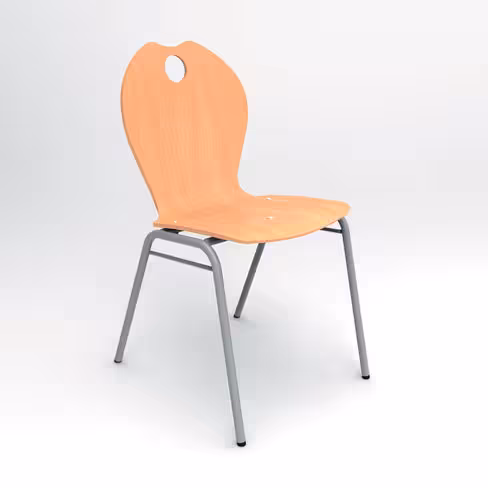 Chaise 4 pieds Alix - coque A - hêtre verni naturel - piétement gris - empilable - lot de 4