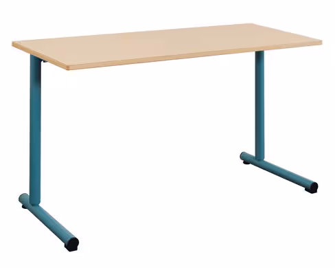 Table Polya 130x50 cm T6 - beige Pyla/bleu-vert récif - chants alaisés bois - piétement bleu-vert récif - par 2