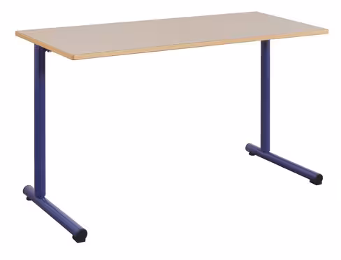 Table Polya 130x50 cm T6 - gris nimbus/bleu Ouessant - chants alaisés bois - piétement bleu Ouessant - par 2