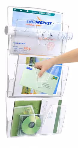 Corbeille murale réception - 36,1 x 71,8 x 8,6 cm - cristal - lot de 3