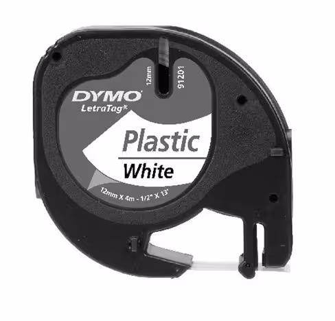 Ruban Dymo LetraTag 12 mm x 4 m - plastique blanc