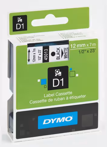 Ruban Dymo 12 mm x 7 m - noir/blanc