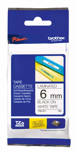 Ruban Brother 6 mm TZE-211 - noir/blanc