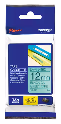 Ruban Brother 12 mm TZE-731 - noir/ vert