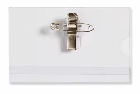 Badge avec épingle et pince Lyreco - livré avec bristol - 9 x 5,5 cm - lot de 50