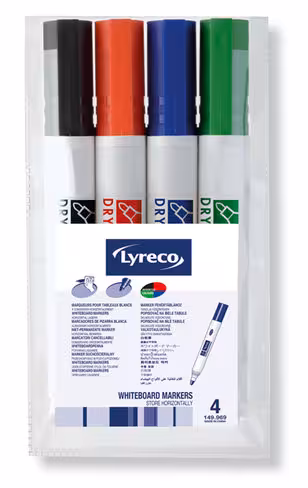Marqueur effaçable à sec Lyreco - pointe ogive - coloris assortis - lot de 4