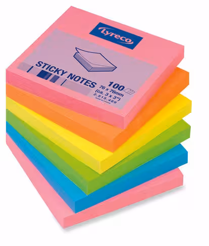 Note adhésive Lyreco - 76 x 76 mm - coloris assortis - lot de 6