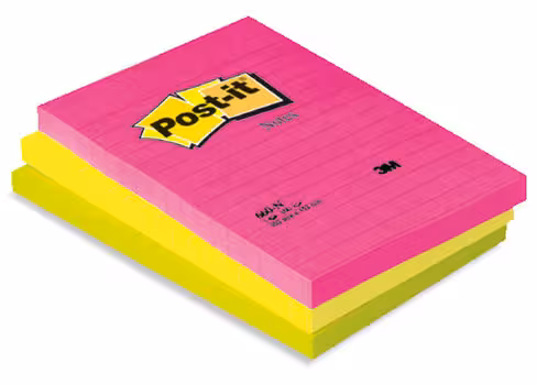 Bloc-notes repositionnables Post-it 10,2 x 15,2 cm - 100 feuilles lignées - lot de 6