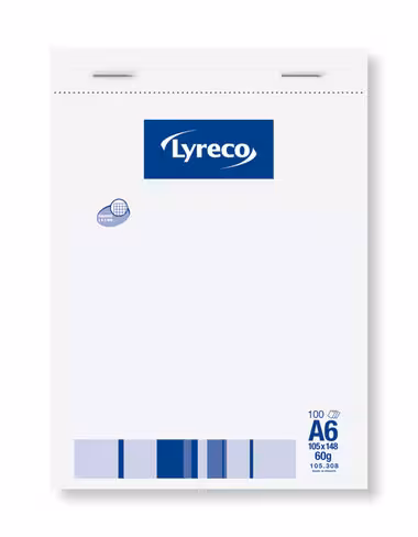 Bloc A6 Lyreco - agrafé - 100 feuilles 60 g - quadrillé 5 x 5