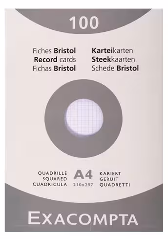 Fiche bristol non perforée Exacompta - quadrillé 5 x 5 - 210 x 297 mm - blanc - lot de 100