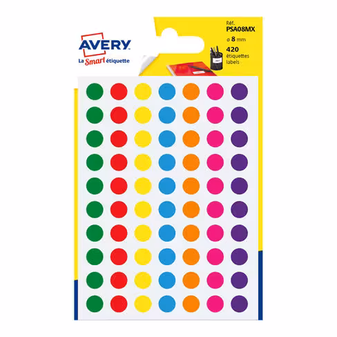 Disque adhésif - 8 mm - coloris assortis - lot de 420