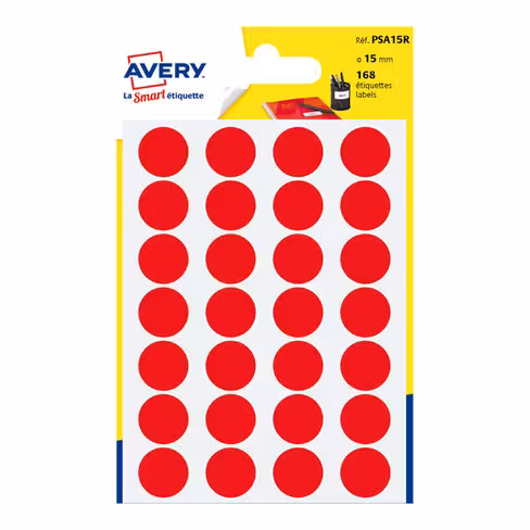 Disque adhésif - 15 mm - rouge - lot de 168
