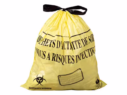 Sac DASRI - lien coulissant - 30 l - ép. 20 µm - jaune - 1 carton de 500