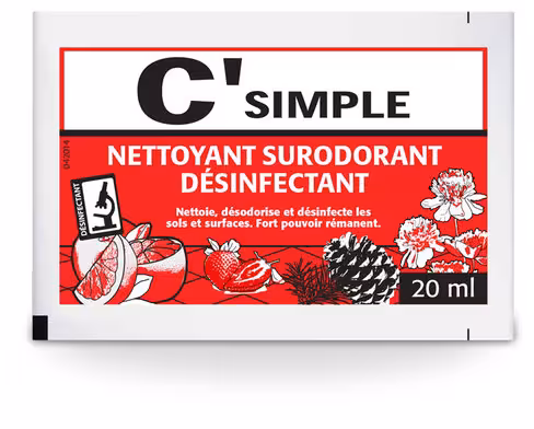 Détergent surodorant bactéricide C'simple - parfum fraise - carton de 250 doses