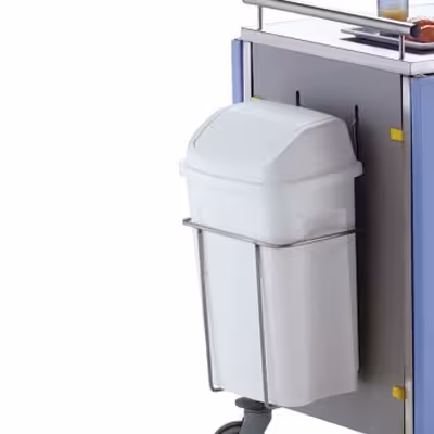Support poubelle inox avec poubelle de 25 litres pour chariot petit déjeuner monobloc 4 portes