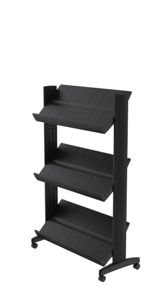 Présentoir mobile EasyDisplays - 3 tablettes polystyrène - simple face - 9 formats A4 - noir