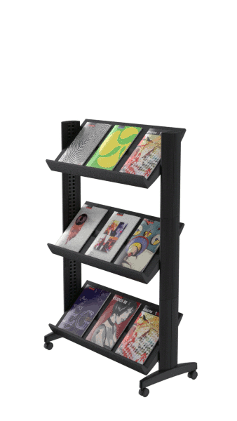 Présentoir mobile EasyDisplays - 3 tablettes polystyrène - simple face - 9 formats A4 - noir