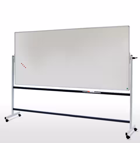Tableau pivotant horizontal 2 faces magnétiques - 120 x 240 cm - piétement mobile - avec auget