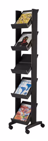 Présentoir mobile EasyDisplays - 5 tablettes polystyrène - simple face - 5 formats A4 - noir