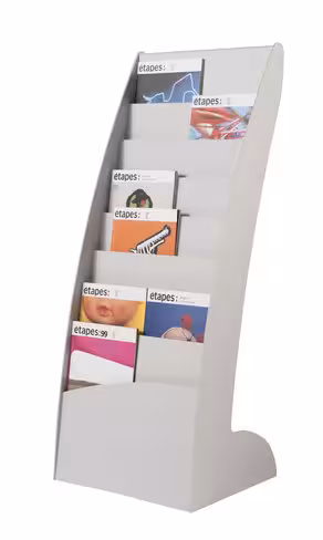 Présentoir fixe Courbo - polystyrène - 8 cases pour tout type de formats de documents - gris