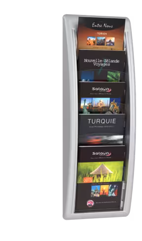 Présentoir mural Quick Fit System - polystyrène - 5 cases A5 - aluminium
