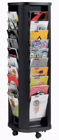 Présentoir mobile carrousel - polystyrène et métal - 40 cases - format A4 - noir