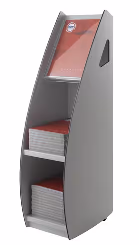 Présentoir mobile distributeur de catalogues - polystyrène - 2 cases - gris