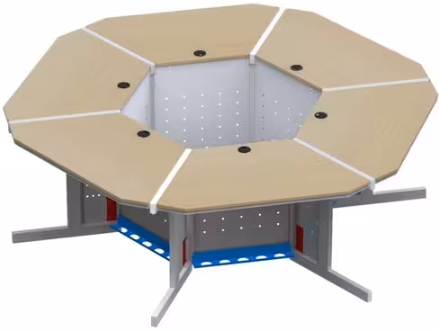 Ilot Ergo 609 - écran posé - 6 places - Ø 215 cm - pieds métal - T6