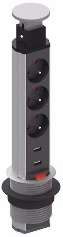 Prise escamotable verticale - 3 prises + 2 prises USB