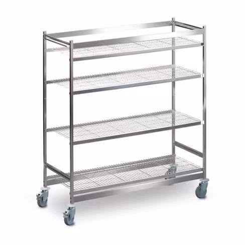 Rayonnage inox mobile - l. 100 x h. 165,2 x pr. 60 cm - 4 tablettes filaires