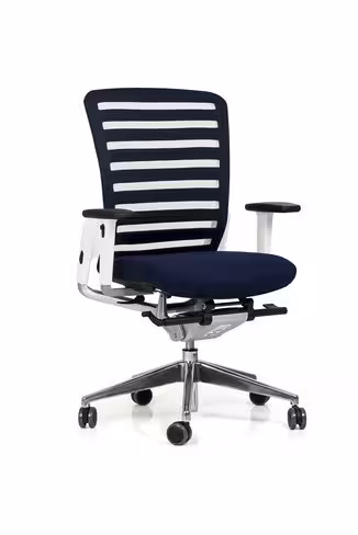 Fauteuil de bureau E8 - assise tissu et dossier résille Stripes - piétement aluminium poli - avec prestation