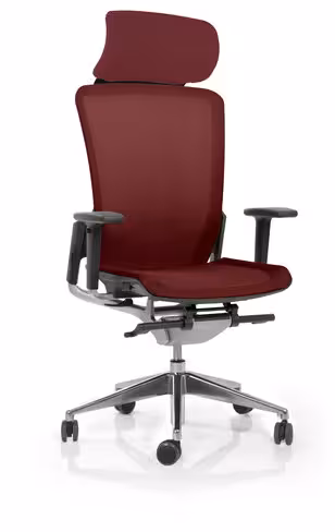 Fauteuil de bureau E6 - assise résille Rythm et dossier résille Knit - piétement aluminium poli - avec appui-tête -