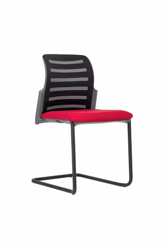 Chaise visiteur luge E8 - assise tissu et dossier résille Stripes - piétement époxy - avec prestation