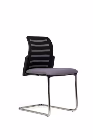 Chaise visiteur luge E8 - assise tissu et dossier résille Stripes - piétement chrome - avec prestation