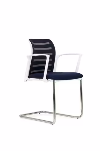 Fauteuil visiteur luge E8 - assise tissu et dossier résille Stripes - piétement chrome - avec prestation
