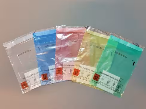 Sac Specigard double poche 165 x 254 mm rouge translucide avec système de tête de liasse avec absorbant inséré x 1000