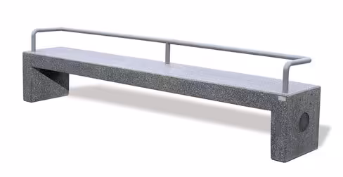 Banc public assise et piétement béton granito - dosseret inox - l. 300 cm - déchargé dans la limite de 30 m