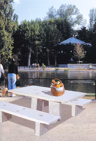 Table de pique-nique béton - 2 bancs séparés - l. 190 x h. 78 x pr. 220 cm - déchargé dans la limite de 30 m