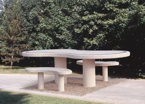 Table de pique-nique haricot béton - 2 bancs cintrés - l. 260 x h. 85 x pr. 130 cm -déchargé dans la limite de 30 m