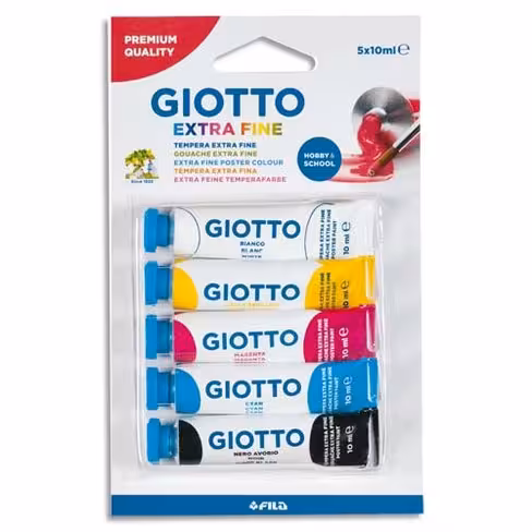 Peinture gouache Giotto - coloris assortis - 5 tubes de 10 ml