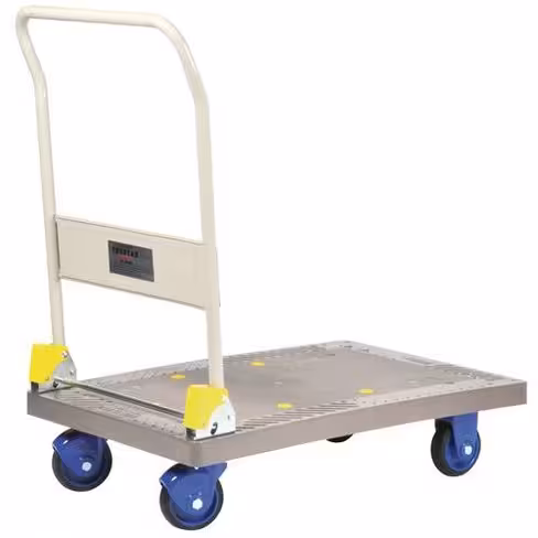Chariot à dossier rabattable plateau polypropylène renforcé antidérapant - 300 kg - 900 x 600 mm - roue Ø 130 mm
