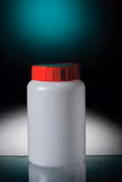 Flacon rond 500 ml PEHD naturel hauteur 136 mm Ø 58 mm avec bouchon rouge avec obturateur naturel x 140