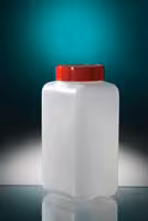 Flacon carré 1 l PEHD naturel gradué hauteur 185 mm Ø 58 mm avec bouchon rouge avec obturateur naturel s x 90